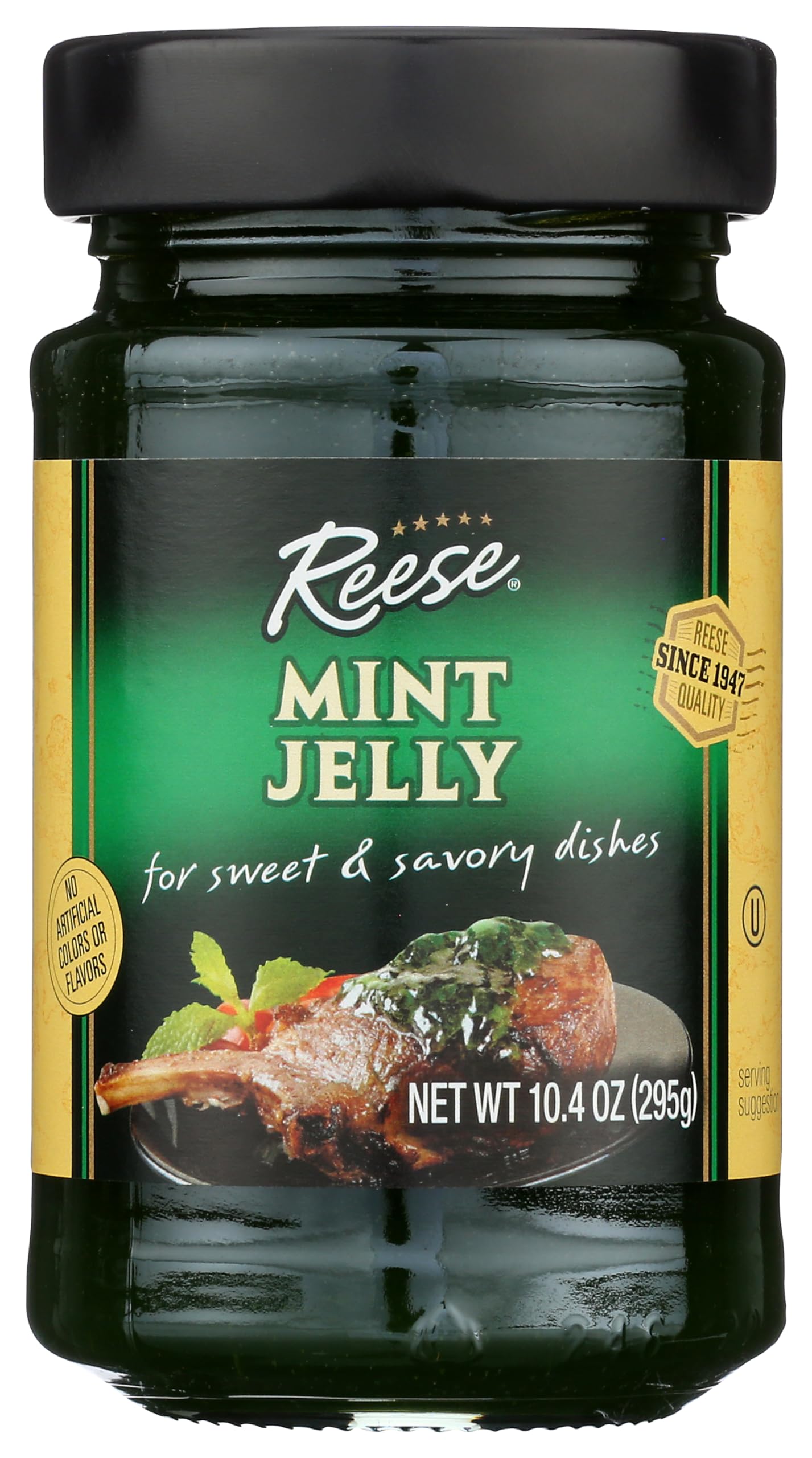 Reese Mint Jelly bottle with vibrant green color, perfect for toppings