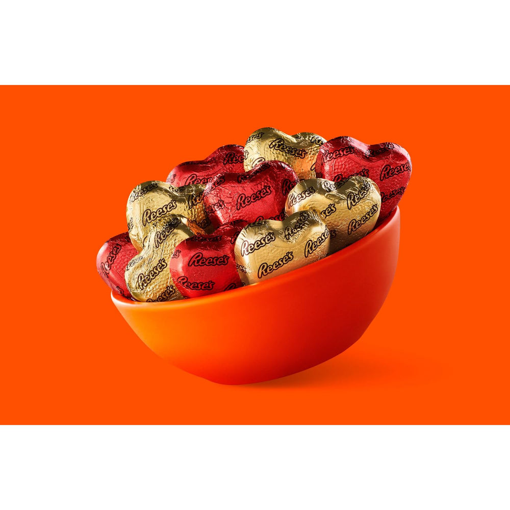 Reese's individually wrapped heart candies, kosher-certified treats for parties and celebrations.