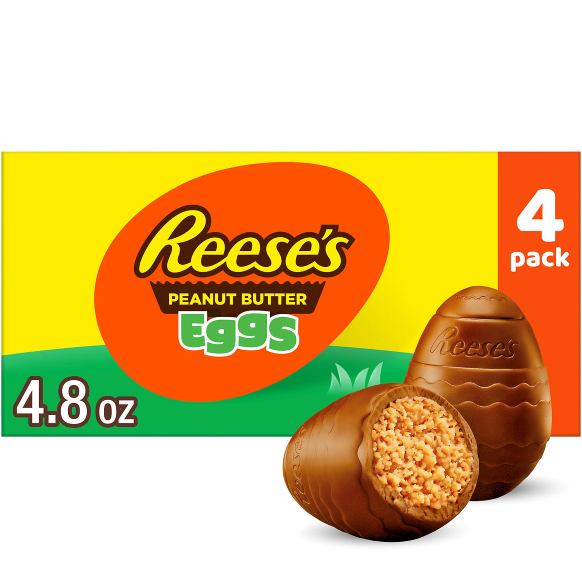 Reese's milk chocolate peanut butter creme eggs in a box, perfect for Easter gifting.
