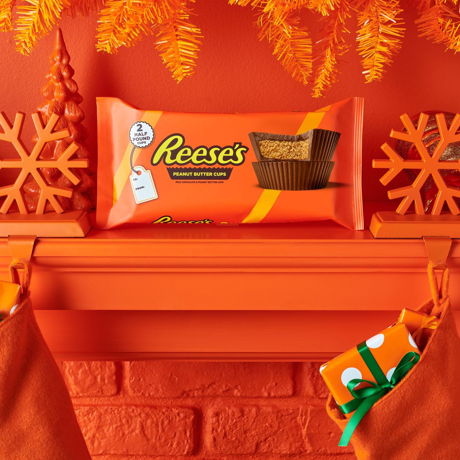 REESE'S Milk Chocolate Peanut Butter Cup Bar ingredients panel hints at simple indulgence.
