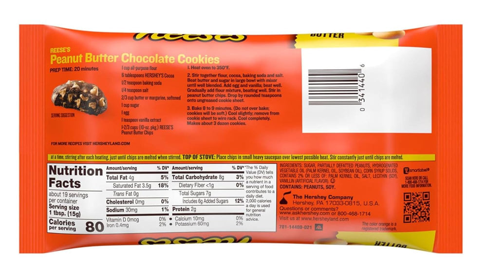 Reese's Peanut Butter Baking Chips in cookies shot showing melty pockets