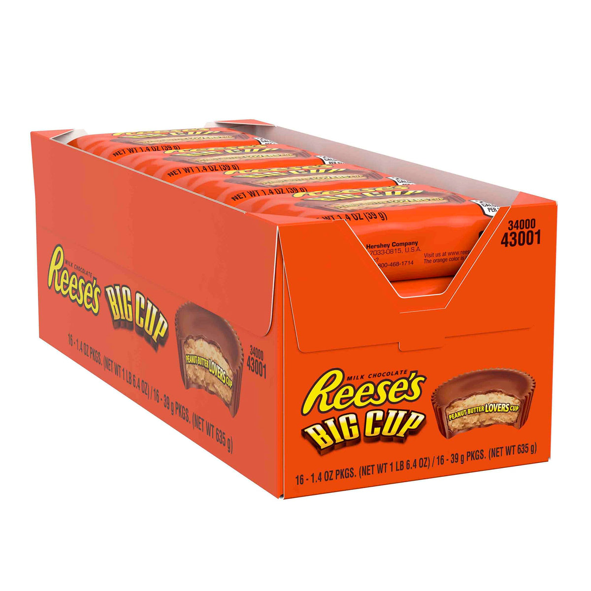 Reese's Peanut Butter Big Cup wrapper close-up; convenient on-the-go snack.