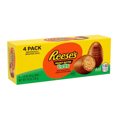 Cross-section reveals creamy peanut butter creme inside a Reese's egg.