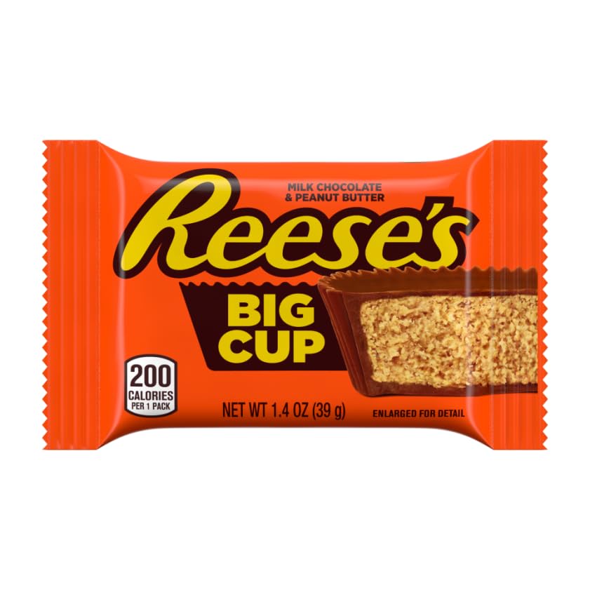 Close-up of Reese's Cup showing creamy center and chocolate shell.