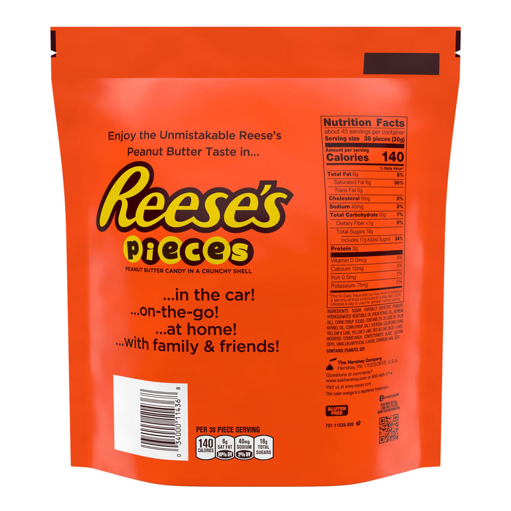 REESE'S PIECES kosher certified and gluten-free candy close-up for desserts.