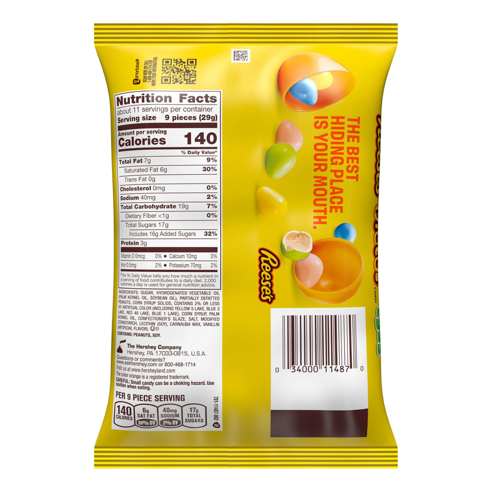 Pastel-shell Reese's Pieces eggs in a resealable bag for easy snacking and sharing.