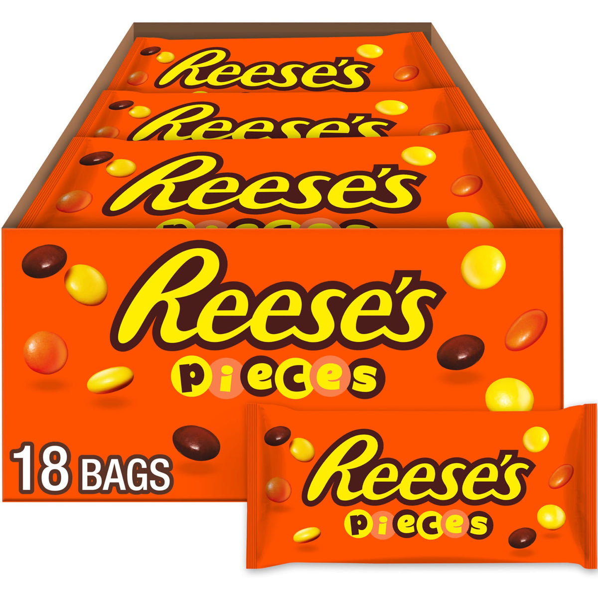 Reese's Pieces bag opened for easy movie-night snacking
