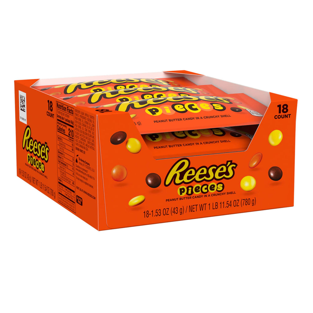 Reese's Pieces bag being poured to show colorful crunchy shells
