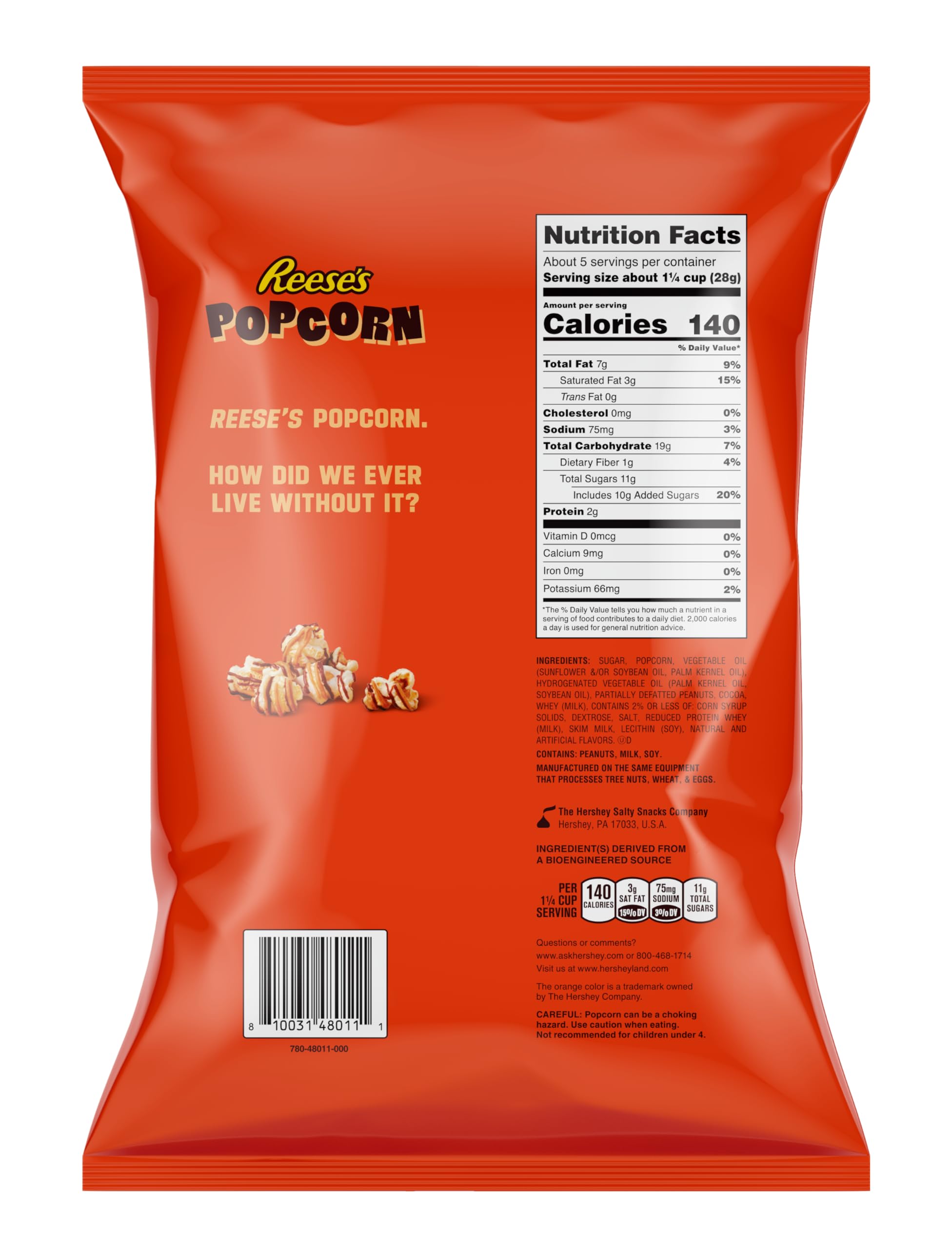Close-up of Reese's popcorn featuring peanut butter crème drizzle
