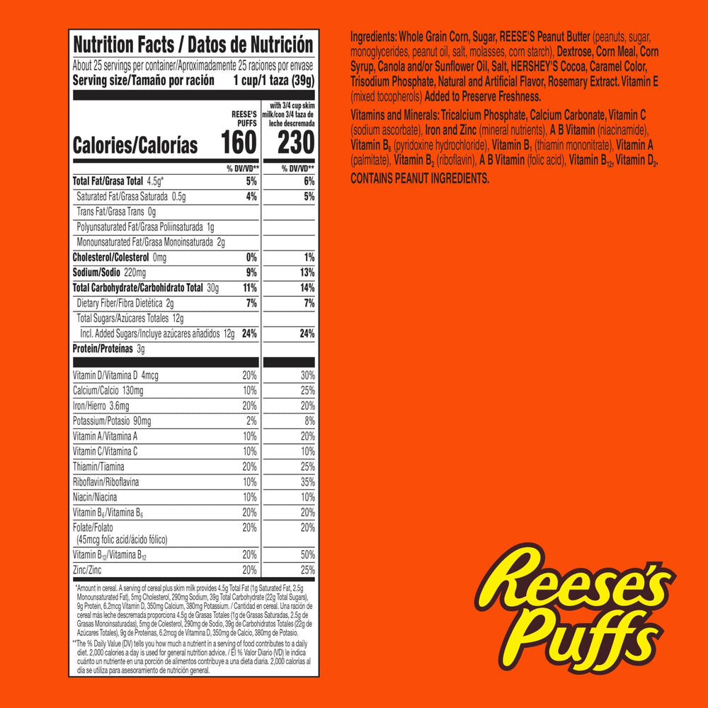 Reese's Puffs 35 oz resealable bag ready for snack time and breakfasts