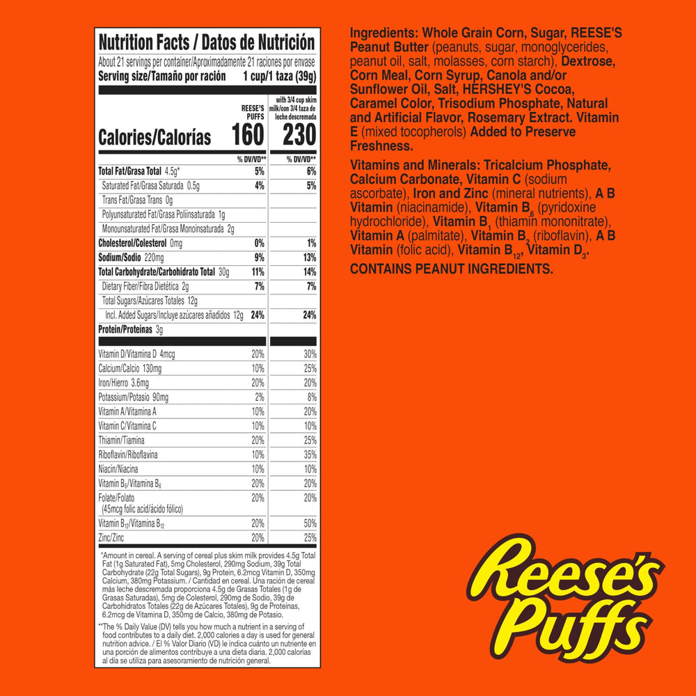 Reese's Puffs bowl with milk highlighting chocolatey peanut butter flavor.