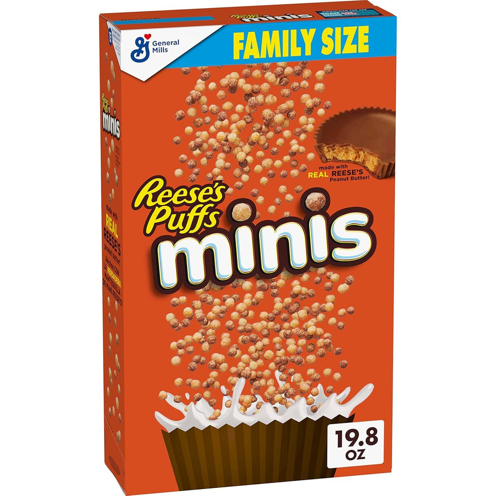 Reese's Puffs Minis chocolate peanut butter puffs in a bowl for a quick breakfast