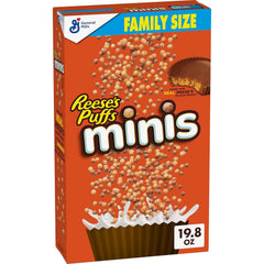 Reese's Puffs Minis chocolate peanut butter puffs in a bowl for a quick breakfast