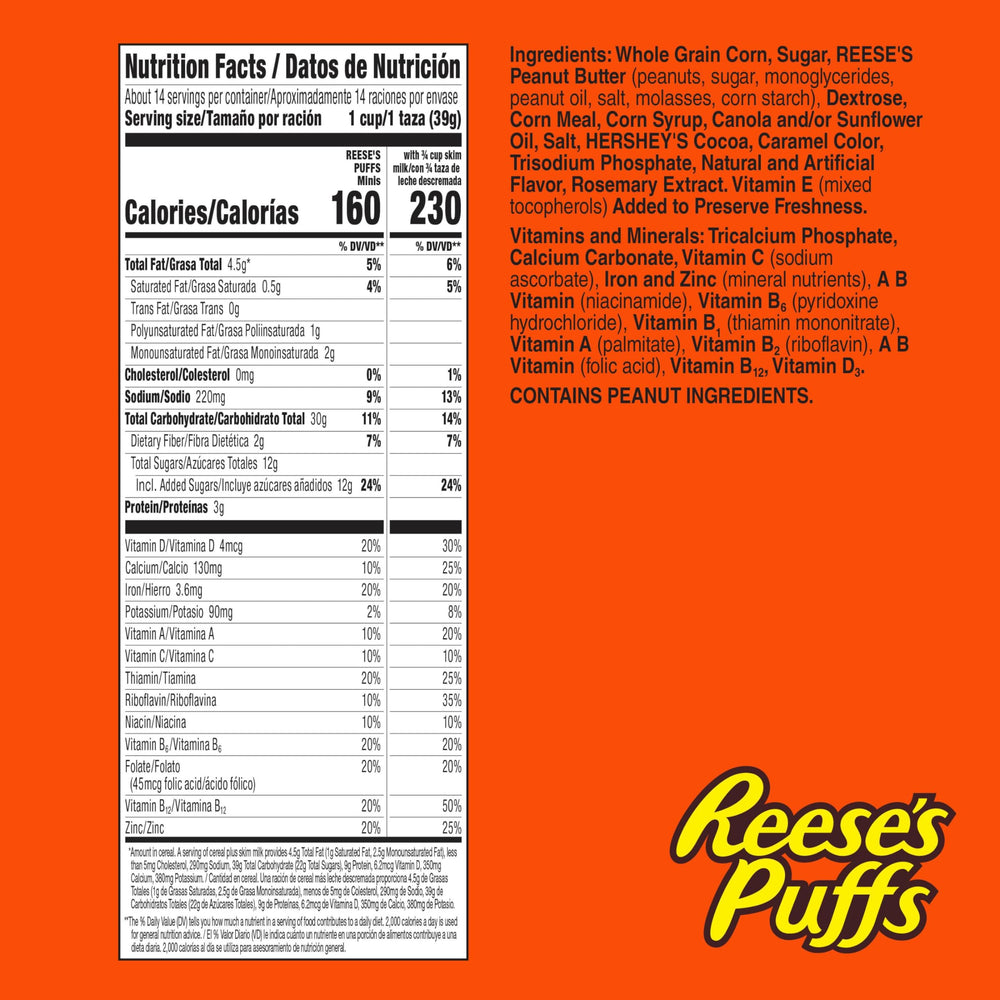 Reese's Puffs Minis serving in a bowl, ready to pour with milk