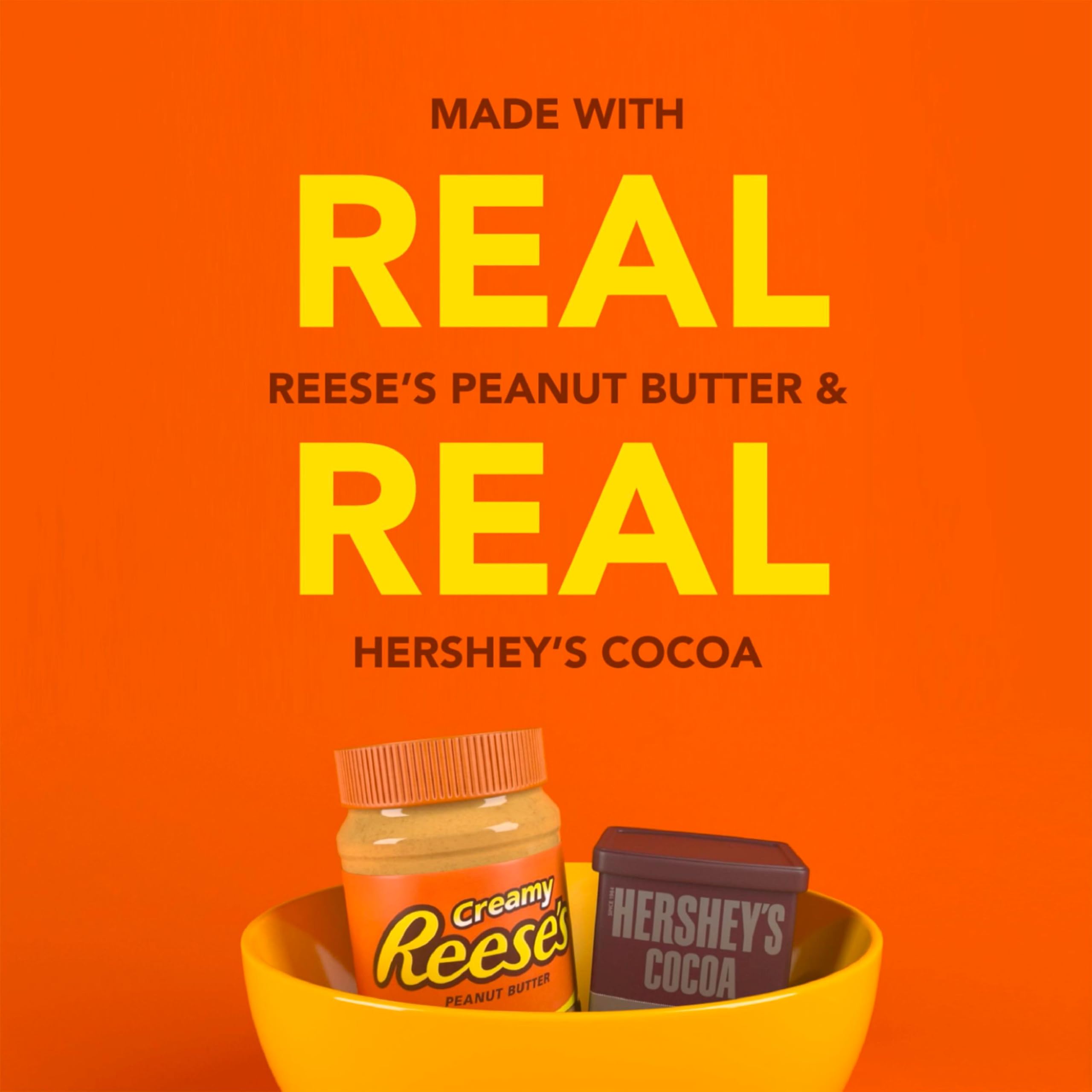 Pouring Reese's Puffs into a bowl with milk to reveal crunch and flavor