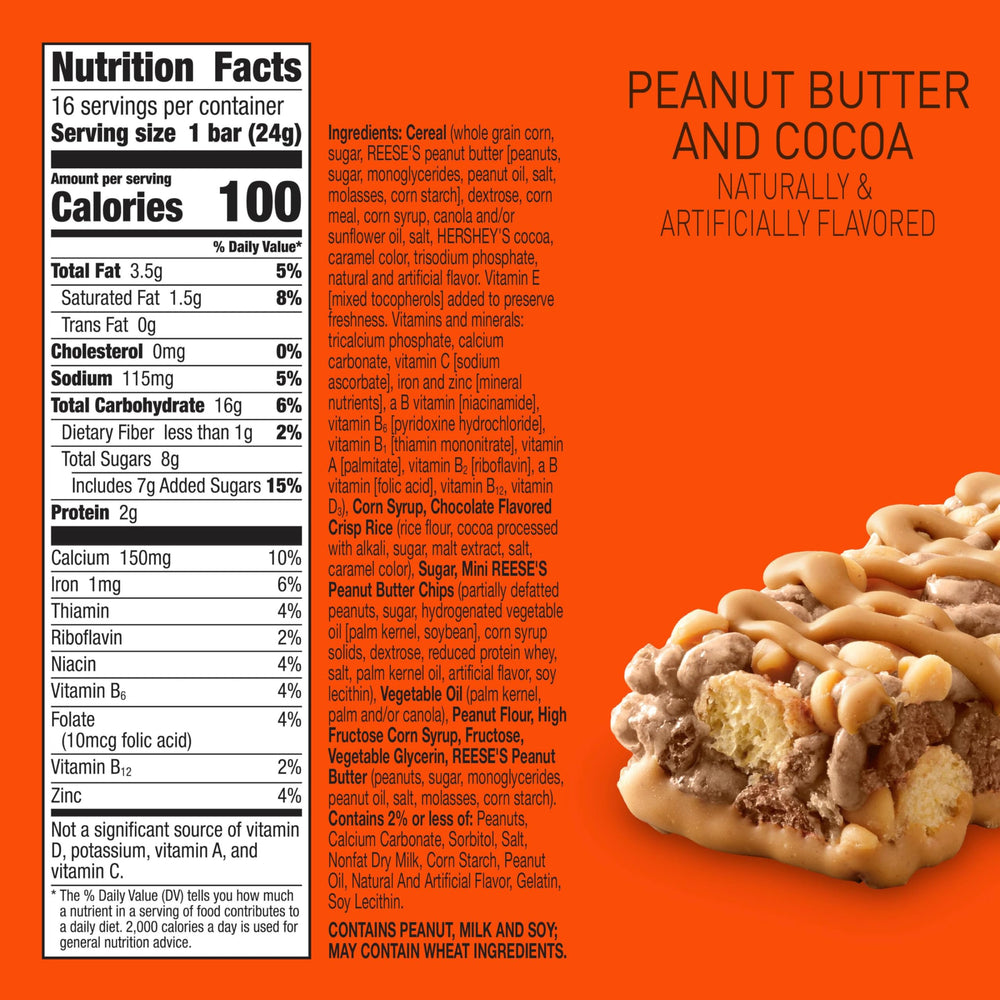 Peanut butter and cocoa flavor in a portable bar for on-the-go energy.