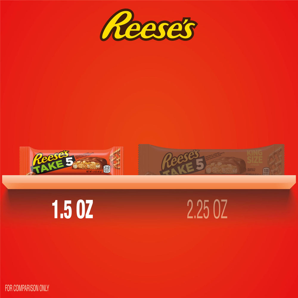 REESE'S TAKE 5 peanut-butter-center shot, a rich indulgence.