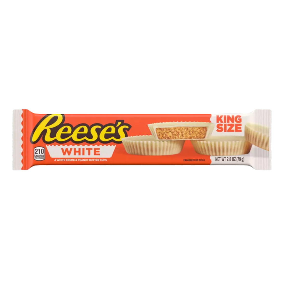 Reese's White Peanut Butter Cups 4-pack, creamy white chocolate with peanut butter for a satisfying treat.
