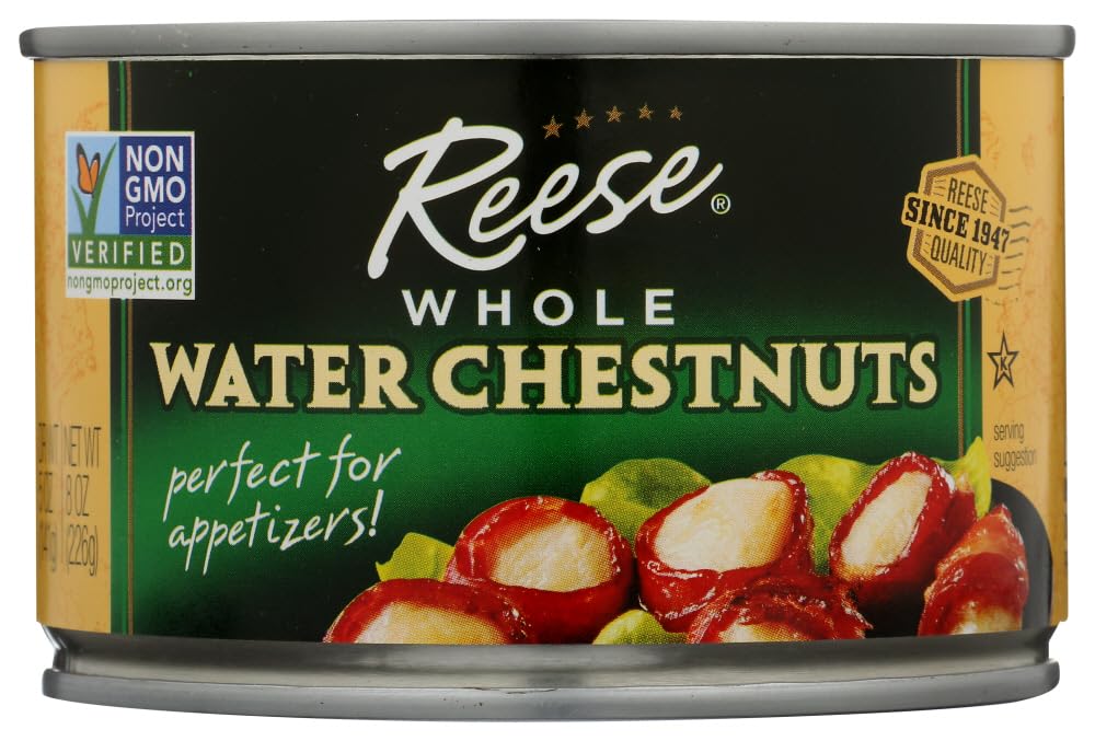 Reese whole water chestnuts crisp-bite shown, ideal for adding crunch to stir-fries