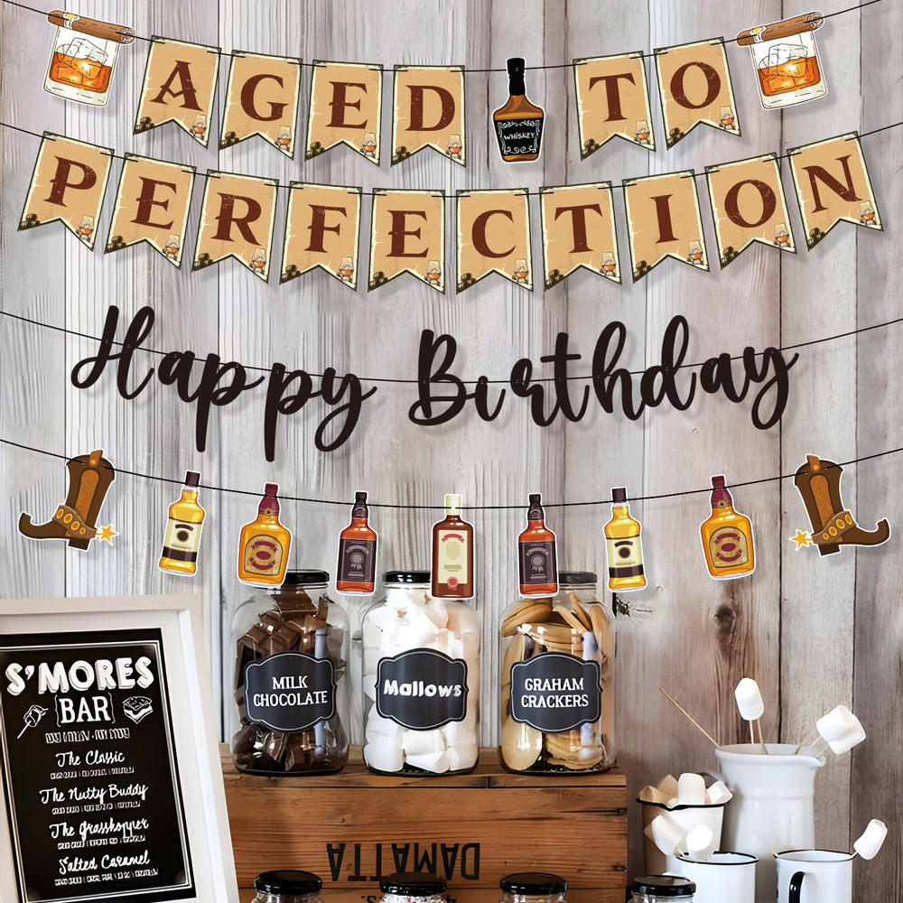 Refavor age to perfection banner marks the milestone for a men’s celebration.
