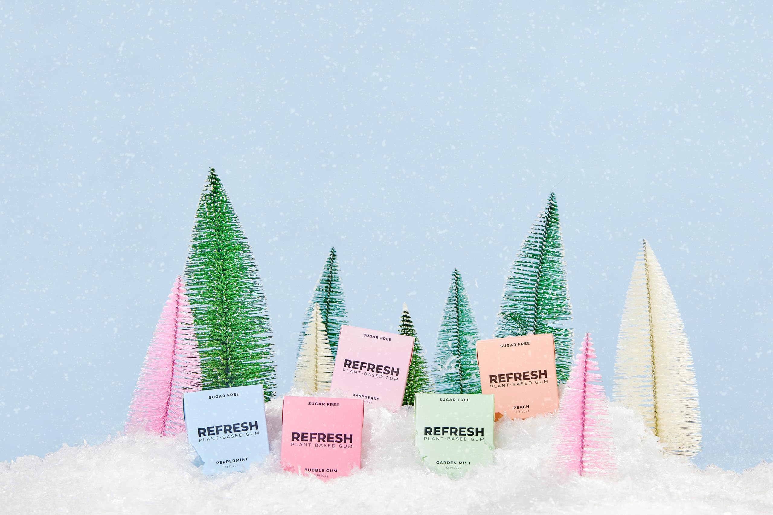 Refresh Gum garden mint and peach raspberry flavors showcased in sampler.