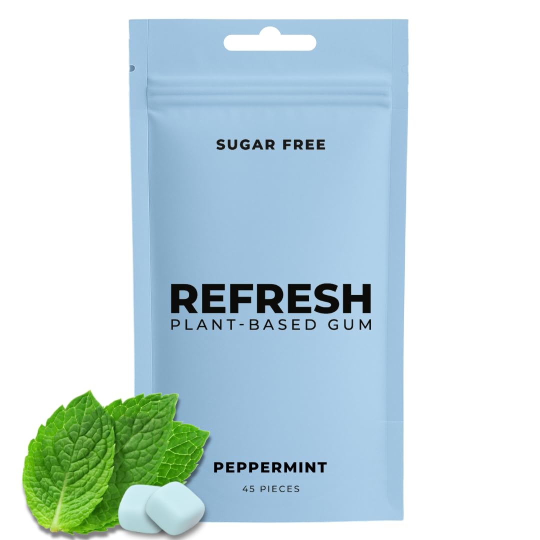 Refresh Gum Peppermint in a resealable pouch for on-the-go freshness.