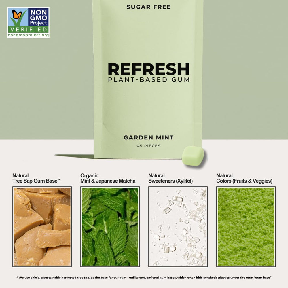 Xylitol sweetener emphasizes sugar-free chewing in Refresh Gum