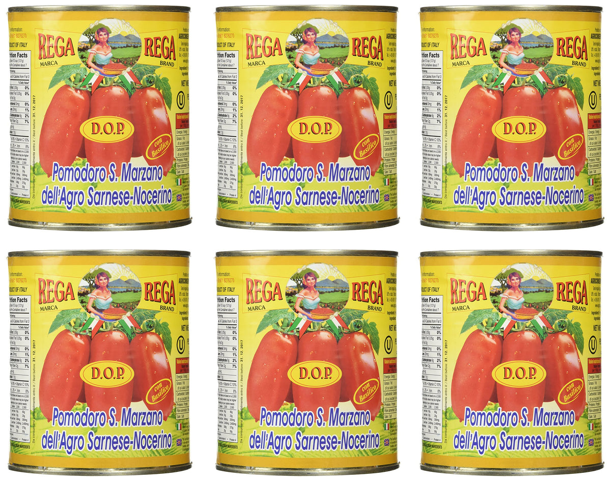 REGA San Marzano DOP whole tomatoes in a can, ideal for rich pasta sauces.