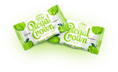Regal Crown sour apple candy close-up highlights tarte flavor and kettle-cook appeal.
