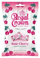 Regal Crown Sour Cherry Candy bag view showing the 6.25oz peg bag for on-the-go snacking