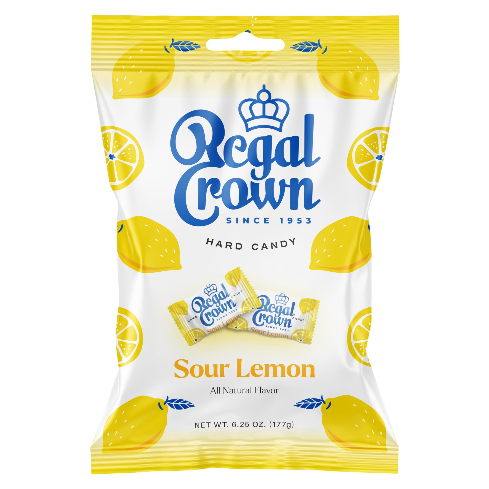 Regal Crown Sour Lemon Hard Candy peg bag front for on-the-go snacking