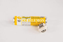 Regal Crown sour lemon candy rolls arranged neatly in a lineup