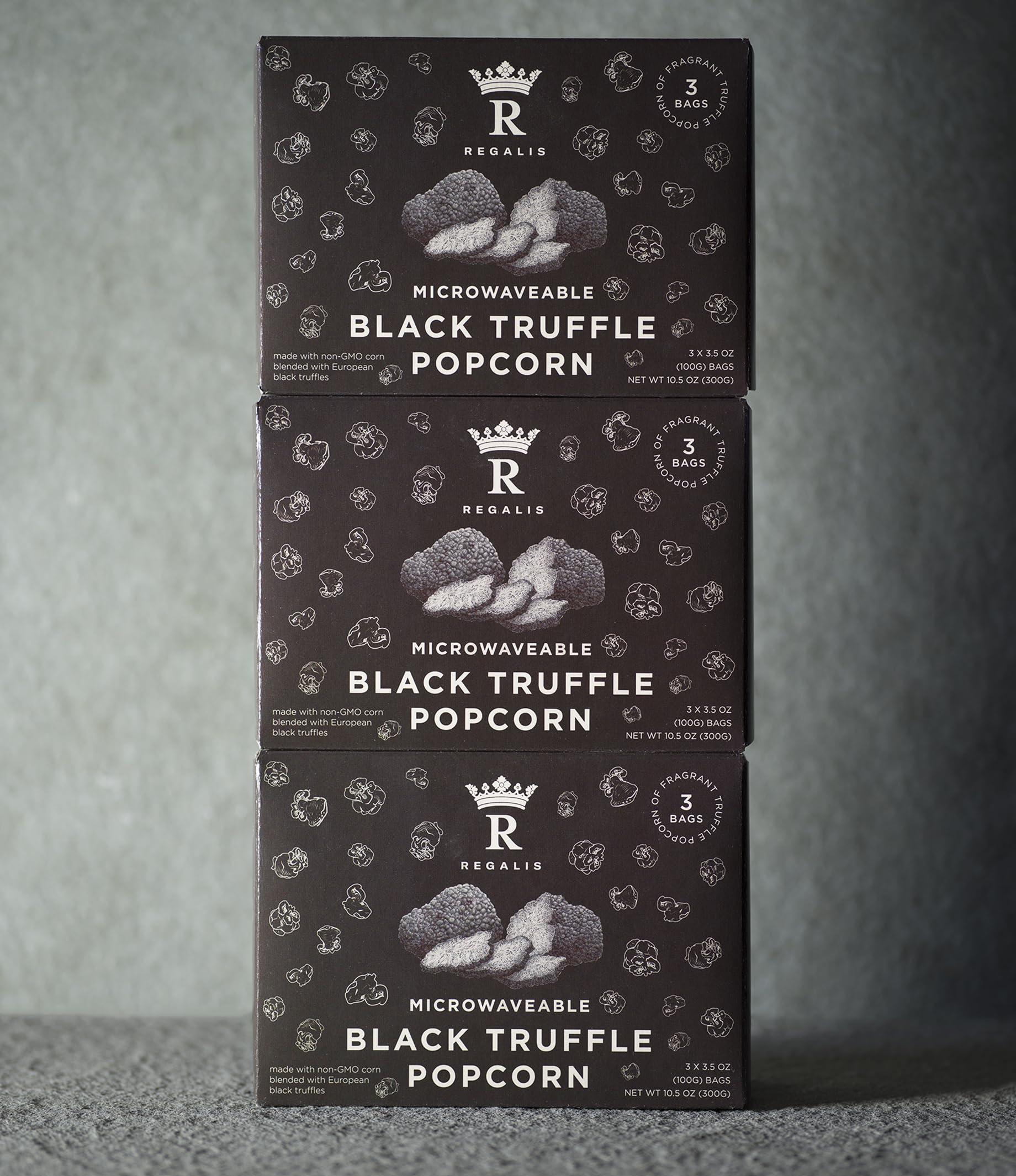 Regalis brand logo on pack reinforces premium popcorn experience