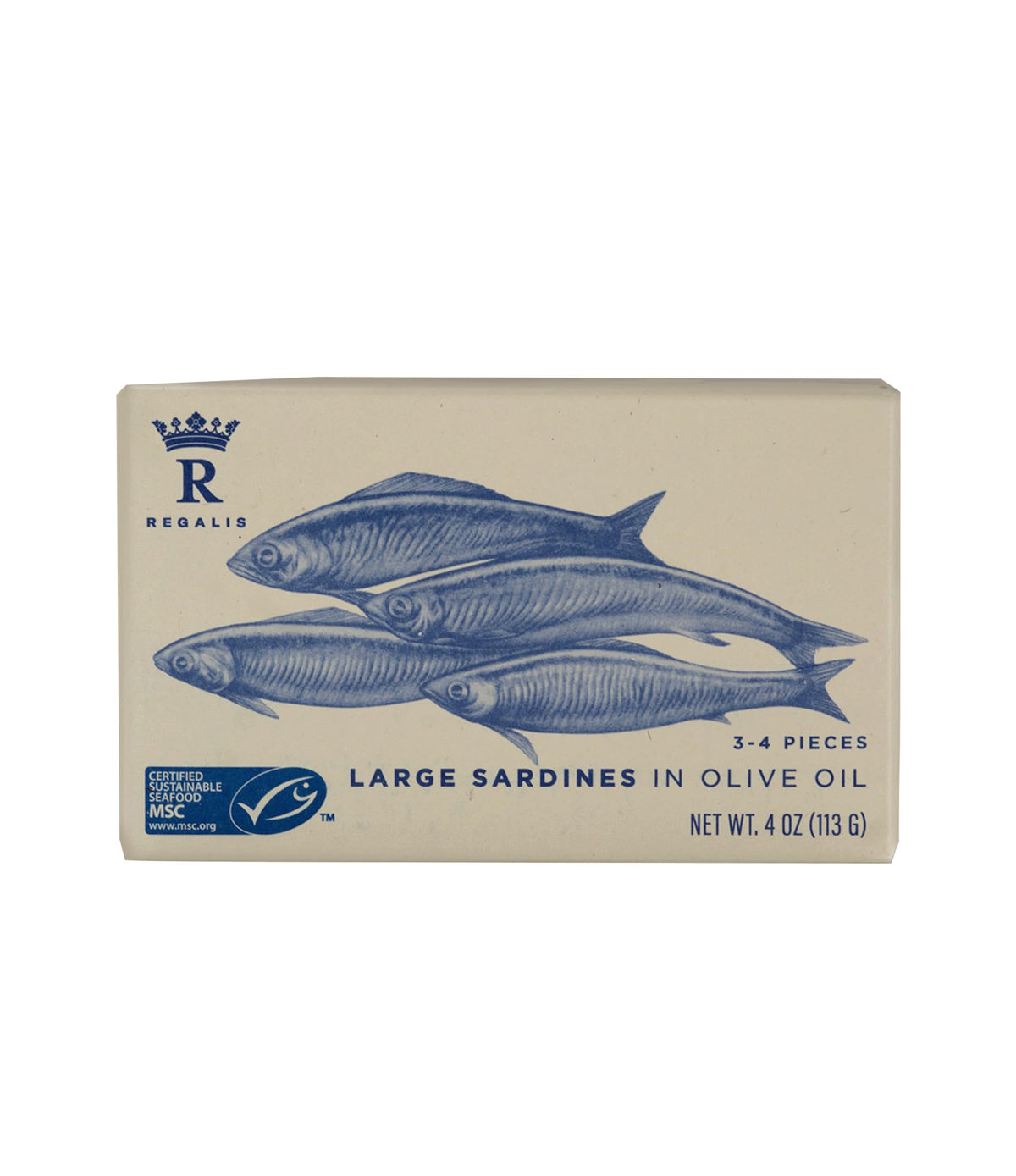 Regalis Foods large sardines in olive oil tin offer premium protein for quick meals.