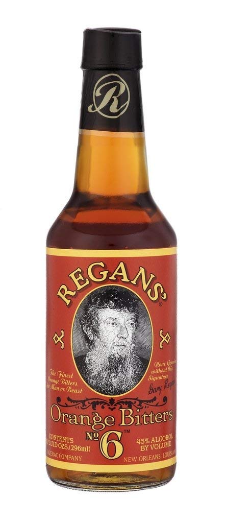 Regan's Orange Bitters No. 6 bottle closeup, showcasing orange zest and warm spice for cocktails