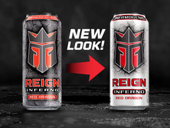 REIGN Inferno 12-pack display for convenient on-the-go fueling.
