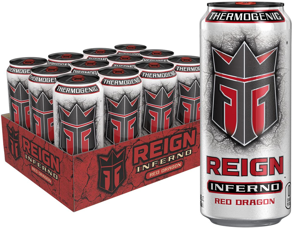 REIGN Inferno Red Dragon bottle highlights bold flavor for energized workouts.