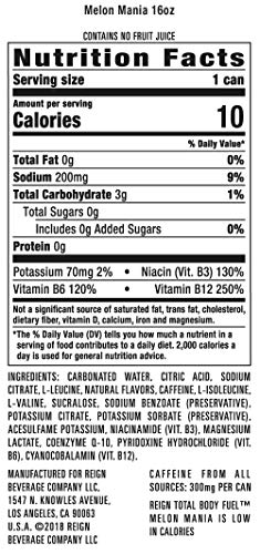 Reign Melon Mania bottle close-up highlighting refreshing flavor for workouts