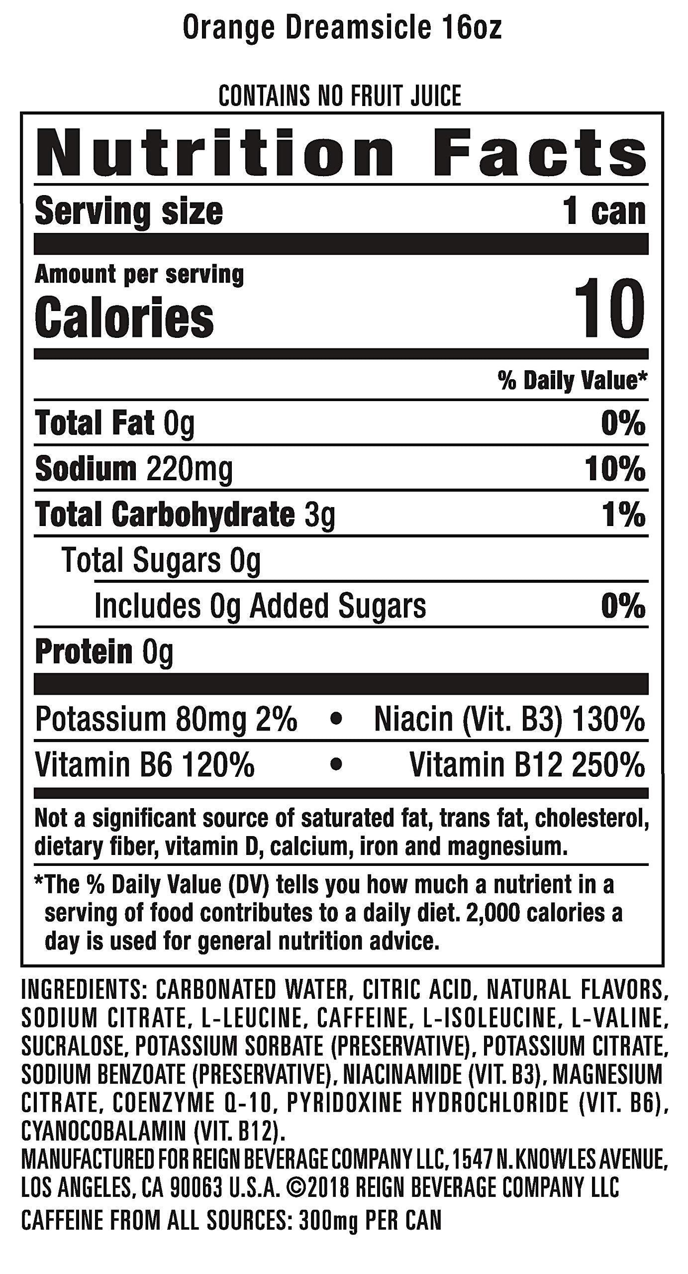 Reign Total Body Fuel pour highlighting orange citrus flavor energizing training.