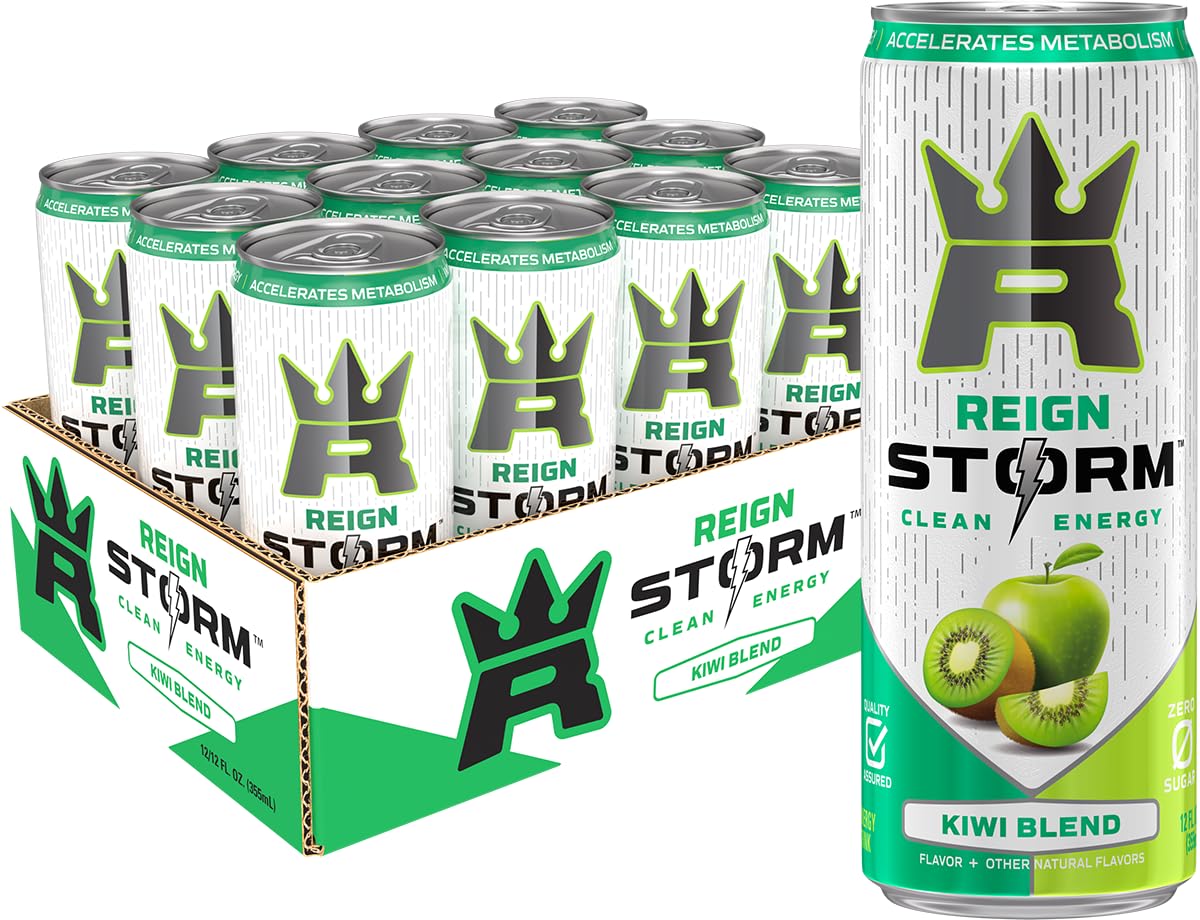 REIGN Storm kiwi-apple bottle pour for a workout-ready energy lift.