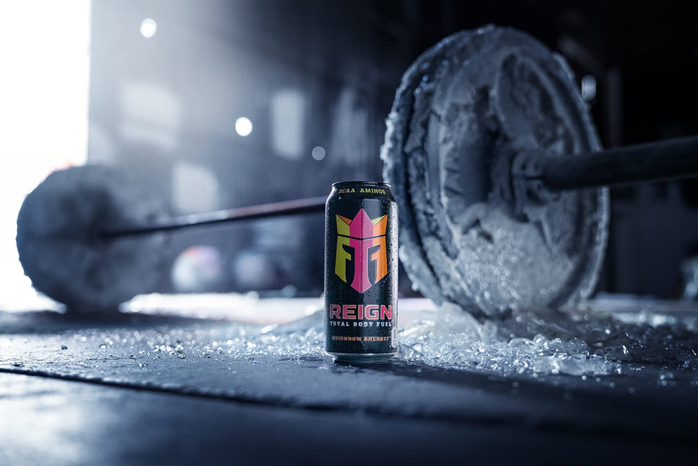 REIGN Total Body Fuel 12-pack on shelf highlights value and convenience.