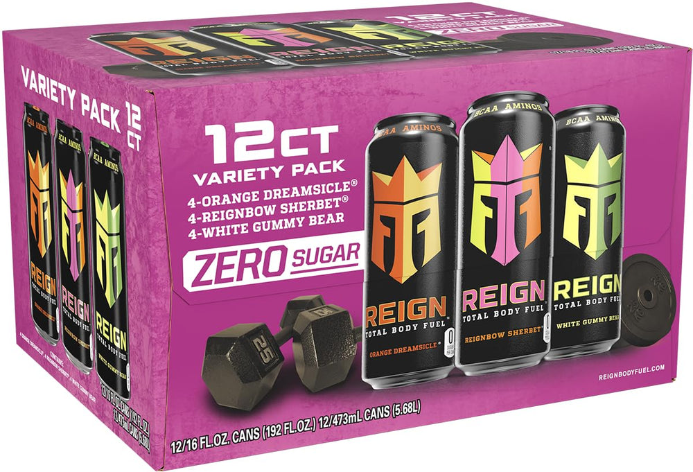 REIGN Total Body Fuel White Gummy Bear can emphasizes pineapple notes with low calories for on-the-go days.