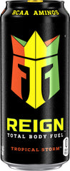 REIGN Tropical Storm glass served, vibrant color with tropical aroma