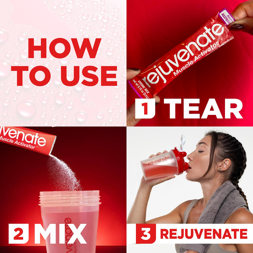 Shake-ready mix with Rejuvenate Perfect Amino Stick for easy dosing and taste.