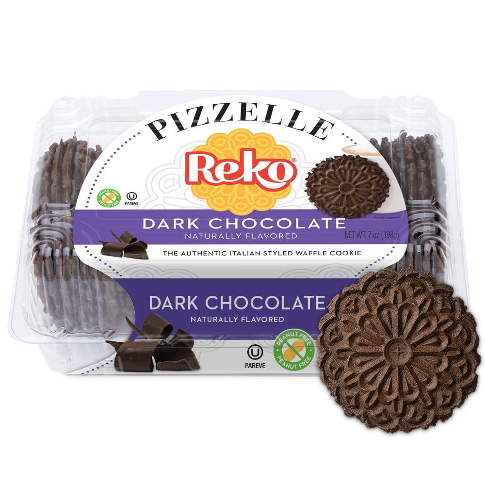 Reko pizzelle chocolate cookie on plate, crisp texture and rich aroma.