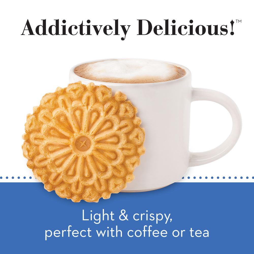 Reko Pizzelle dusted with vanilla sugar emphasizes delicate sweetness.