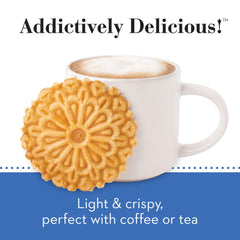 Reko Pizzelle dusted with vanilla sugar emphasizes delicate sweetness.