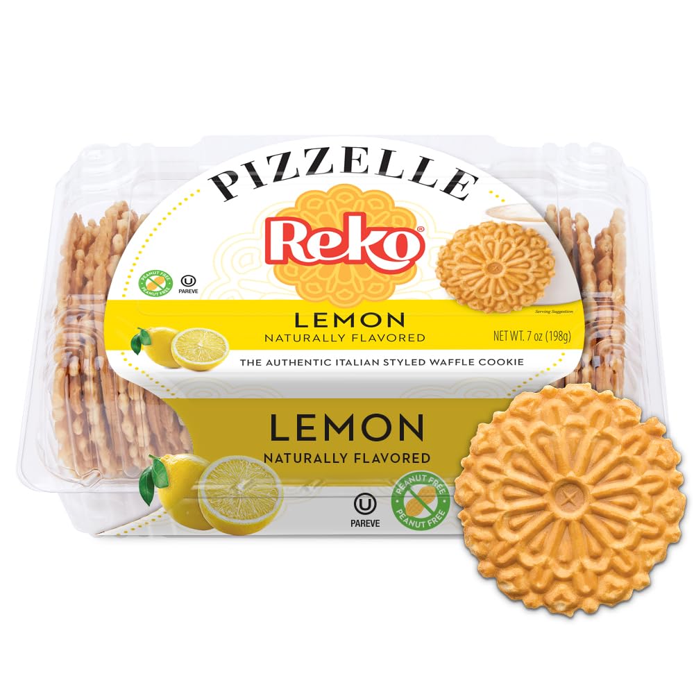 Reko Pizzelle Lemon Waffle Cookie close-up showing crisp edges and golden texture