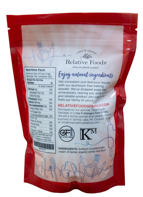 Relative Foods Baking Powder measuring spoon shows consistent texture in baking
