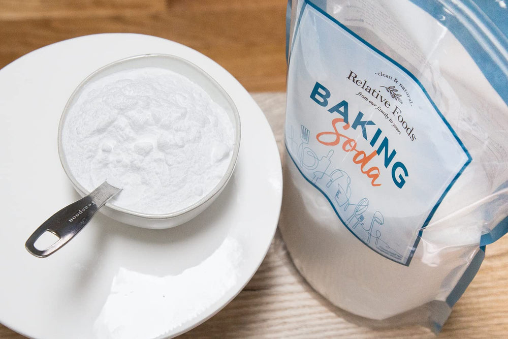 Relative Foods Baking Soda in a measuring spoon, pure and preservative-free.